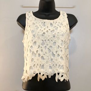 Cream Floral Daisy Crochet Lace Crop Top Sz S